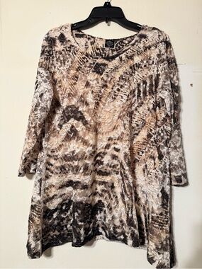 Women’s Neutral Tie-Dye Lace Overlay Top - Beige/Black